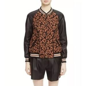 Coach 1941 Shrunken Wild Beast Satin Jacquard Floral Leather Bomber Jacket 00